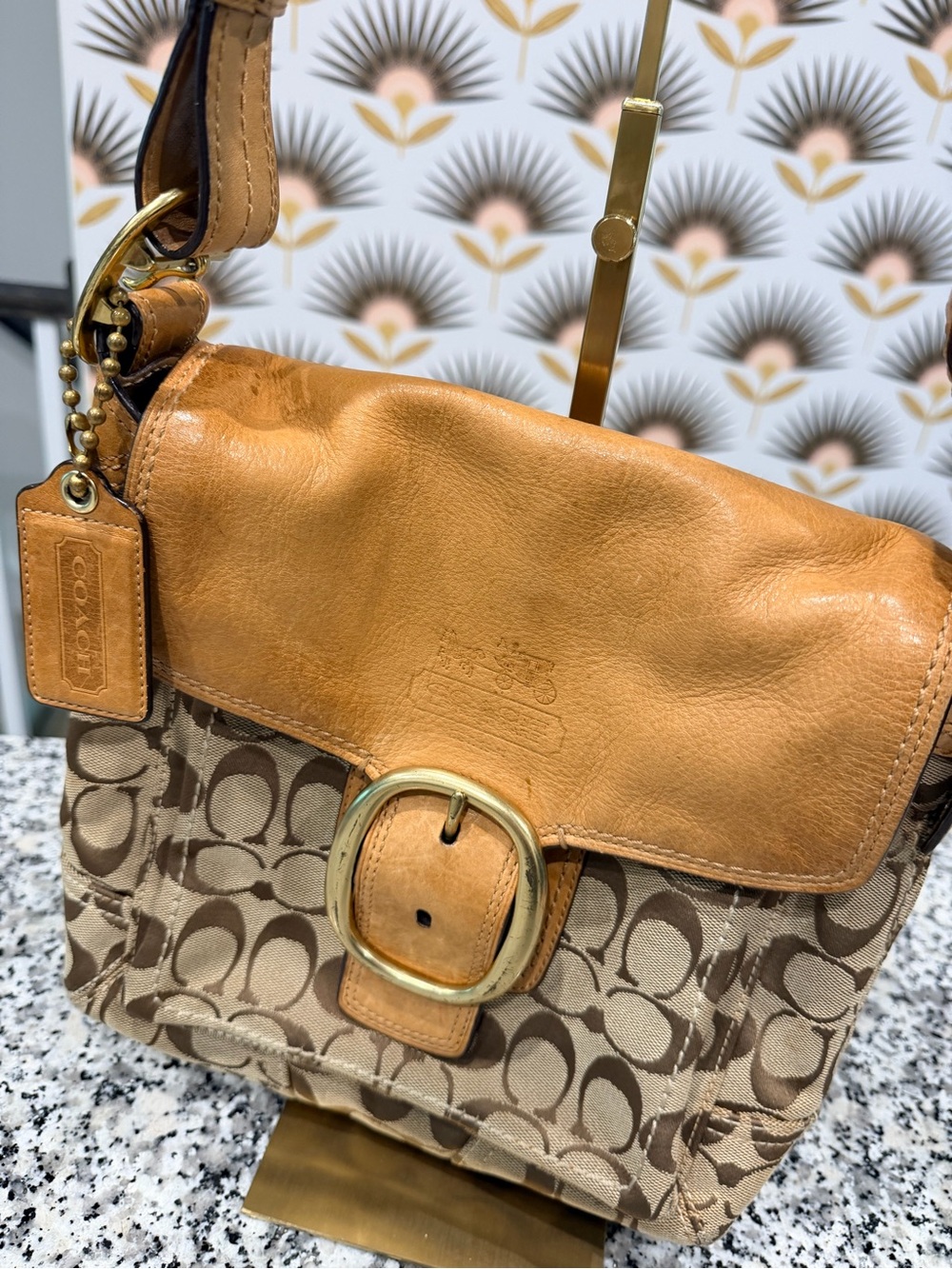 Coach Brown Signature Canvas Shoulder Bag with Tan Leather Flap - Picture 2 of 6